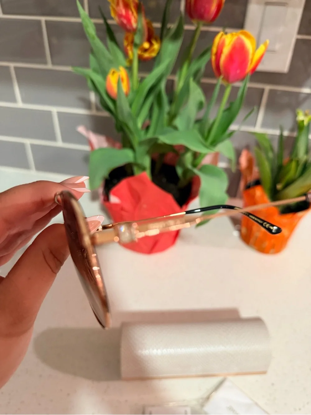 Jimmy Choo Rose Gold Aviator Sunglasses with Brown Gradient Lenses